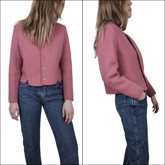 Vintage TALBOTS Mauve Pink Boiled Wool Jacket women's MED size 12 Button Front - Picture 8 of 9